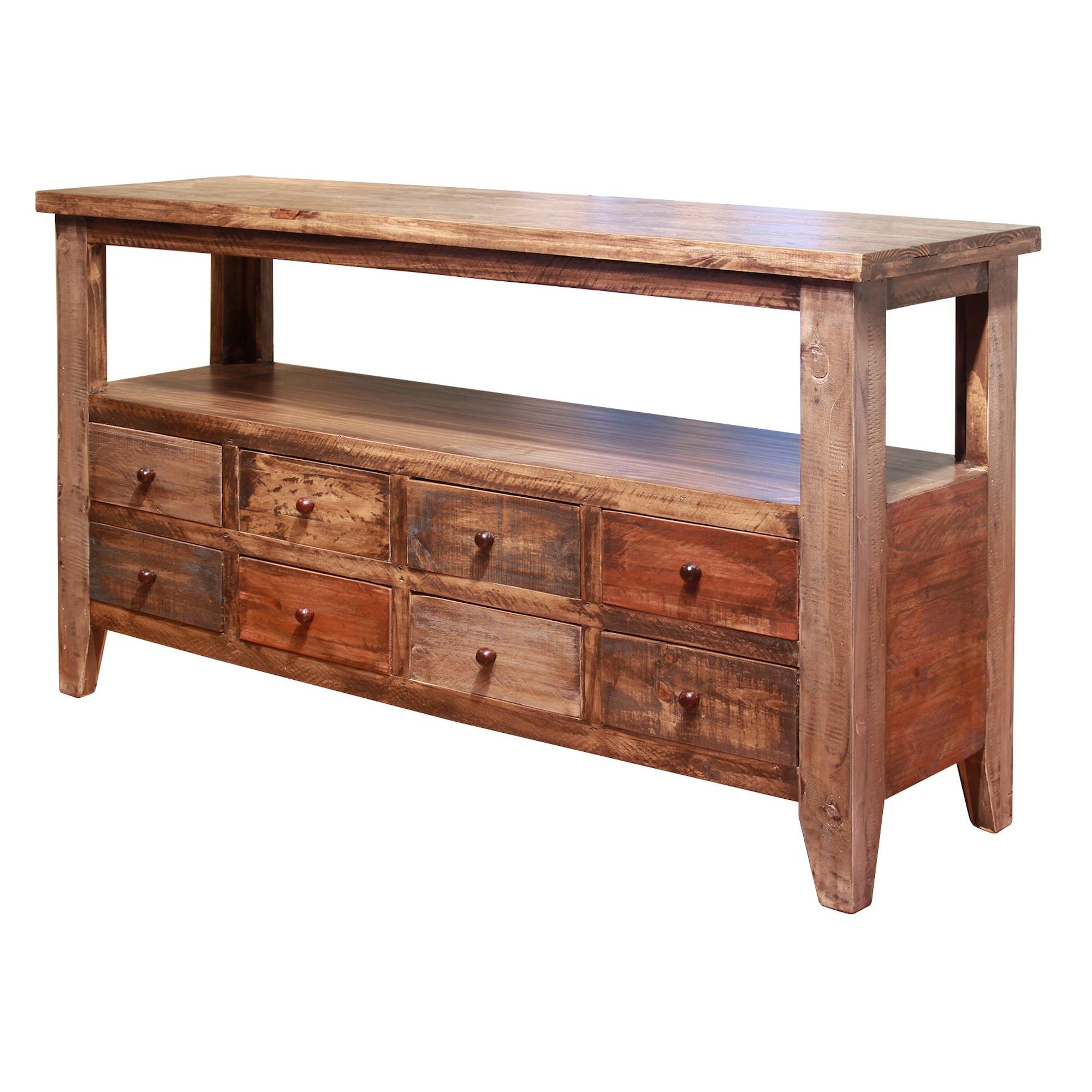 International Furniture Direct Antique 1318873 Sofa Table with 8 Drawers Dunk & Bright